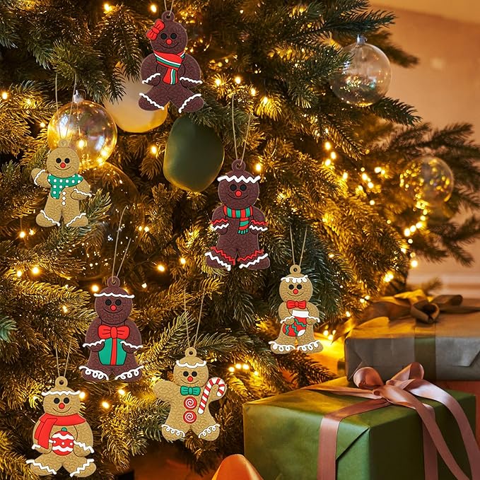 16 Pcs Gingerbread Man Ornaments for Christmas Tree, Soft Silicone Christmas Decorations, 3 Inch Adorable Gingerbread Figurines for Xmas Tree Hanging Decor, Gift Tags & Party Favors (16 Designs)