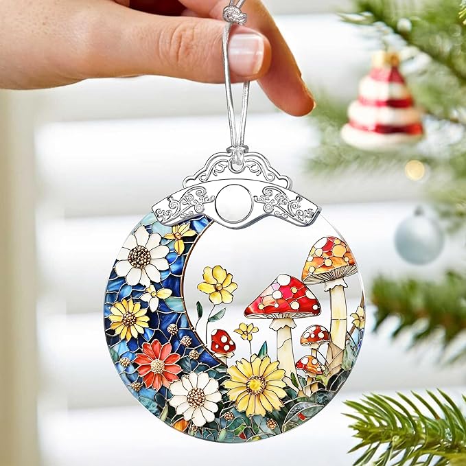 Mushroom Ornament – Christmas Decoration & Christmas Ornament; Stained Glass Holiday Decoration (Holiday Present, Bauble Present, Gift Idea, Gift Exchange) | Heirloom Keepsakes