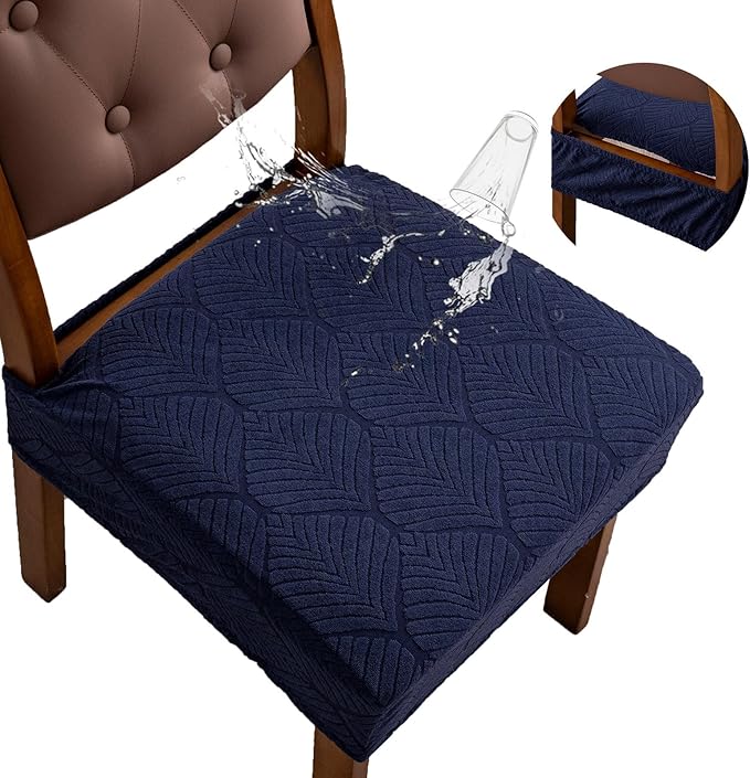 Removable and Washable Seat Covers for Dining Room Chairs Set of 6 - Waterproof Stretch Chair Seat Slipcovers, No Back Covers
