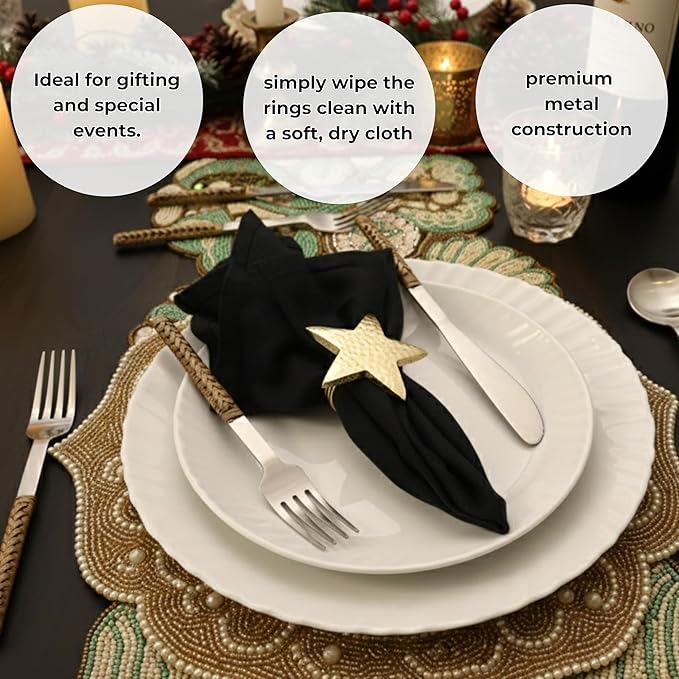 ALPHA Living HOME Napkin Rings Set of 12, Star Napkin Holders, Rustic Napkin Rings, Premium Metal Napkin Ring Bulk for Party Decoration, Dinning Table, Everyday, Family Gatherings (Gold)