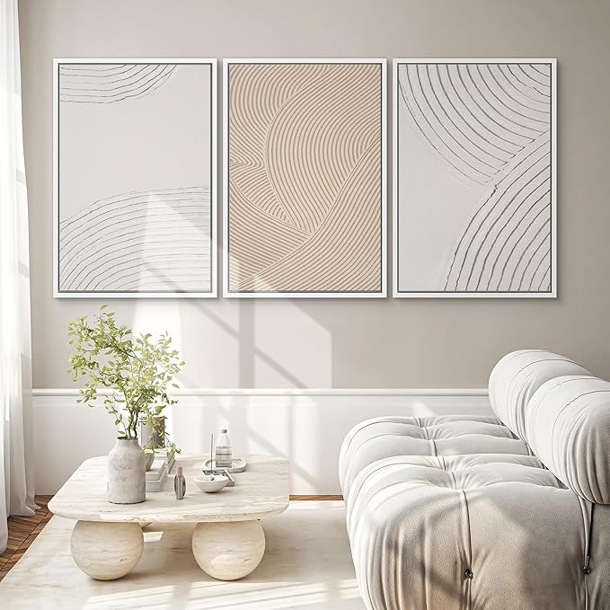 SIGNWIN Framed Canvas Print Wall Art Set Geometric Pastel Spiral Circles Shapes Abstract Illustrations Modern Art Decorative Nordic Chic Calm/Zen for Living Room, Bedroom, Office - 16"x24"x3 White