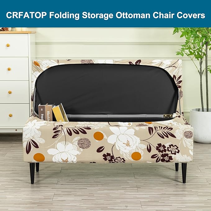 CRFATOP Printed Rectangle Ottoman Stool Cover Stretch Folding Storage Footstool Bench Slipcovers Upholstered Foot Chest Chair Covers Washable Entryway Furniture Protector with Elastic Bands,L,05