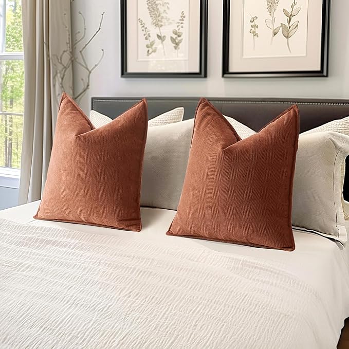 MIULEE Pack of 2 Burnt Orange Decorative Pillow Covers 26x26 Inch Chenille Luxurious Couch Throw Pillows Boho Cushion Covers Euro Shams with Elegant Design for Sofa Bed Living Room Home Decor
