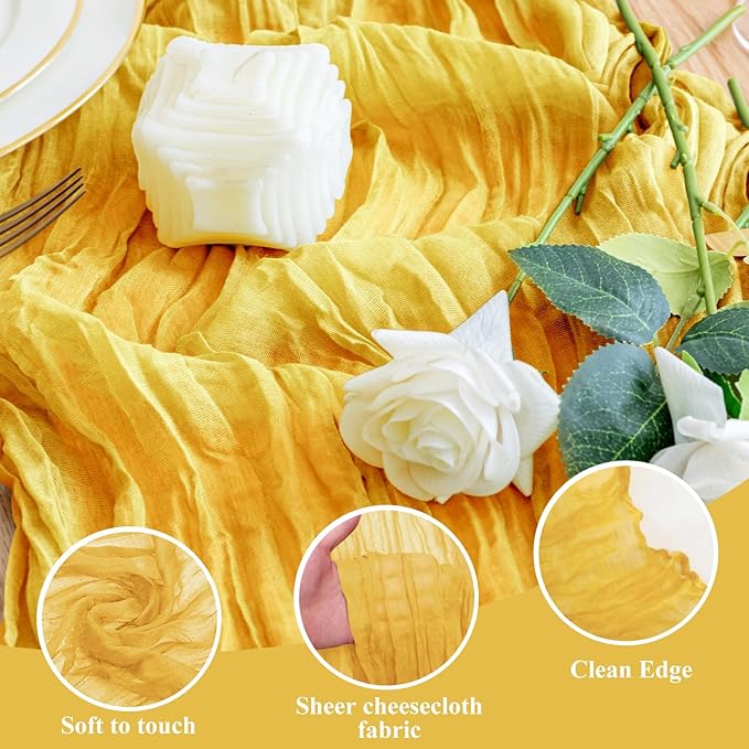 Wokceer Cheesecloth Table Runner Christmas 12Pack 10FT Gold Boho Gauze Fall Thanksgiving Cheese Cloth Table Runner for Party Rustic Sheer Table Runners for Baby Bridal Shower Wedding Easter Table