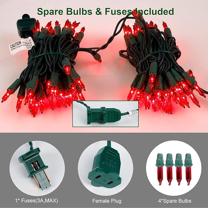 Christmas String Lights, 150 Count 33 FT Incandescent Mini Green Wire Valentines Fairy Light, 120V UL Certified Connectable Xmas Tree Lights for Patio, Holiday, Party, Outdoor Indoor Decoration, Red