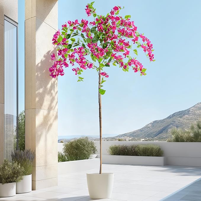6FT Artificial Bougainvillea Tree Artificial Tree Tall Potted Fake Bougainvillea Trees for Outdoor Indoor Lifelike Potted Faux Plants with Wood Trunk and Flowers Office Wedding Home Decor
