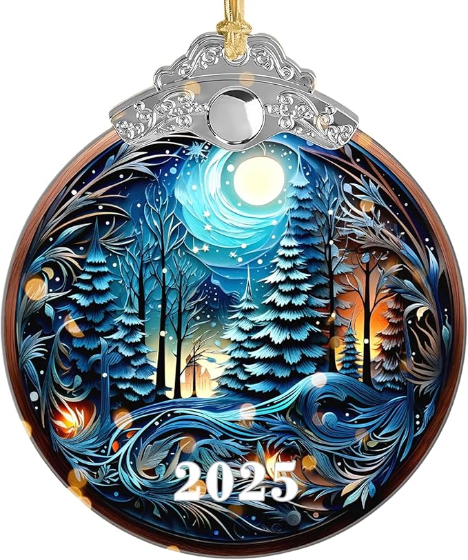 Christmas Ornament 2025, Winter Forest Christmas Tree Ornament, Blue Moon Ornaments for Christmas Tree, Large Ornaments, Gag Gifts, Holiday Ornaments for Home Decor and Gifts