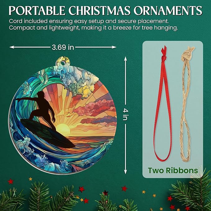 Surfboard Ornaments for Christmas Tree - Suncatcher Christmas Ornaments 2025 - Surfer Gifts for Men Women, Surfboard Ornament, Beach Gifts for Surfers Beach Lovers Friends, Beach Ornament