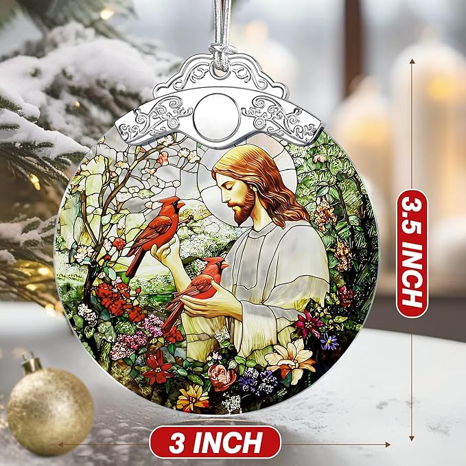 Jesus with Cardinals Ornament – Christmas Ornament & Religious Christmas Decor; Jesus Christ Decoration (Holiday Present, Bauble Present, Memorial Gifts, Gift Idea, Gift Exchange) | Heirloom Keepsake