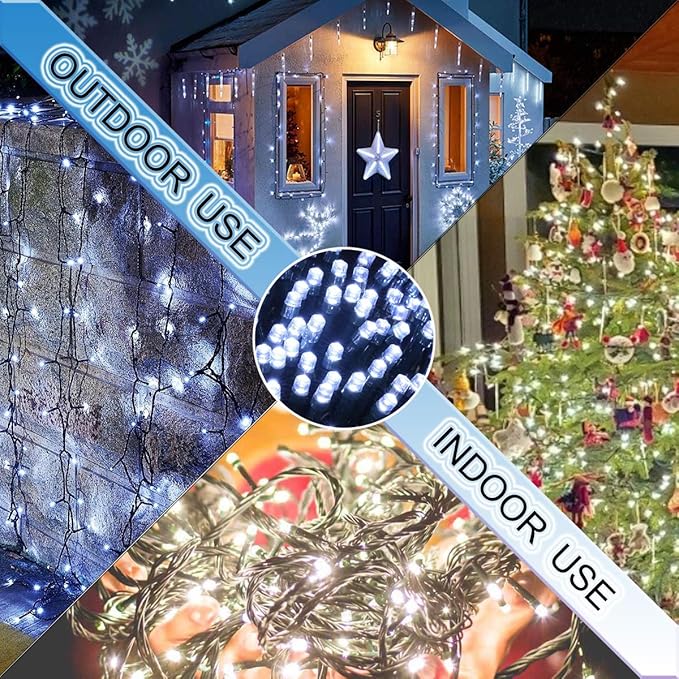 Christmas Tree String Lights Bright White - 320 LEDs 115ft/35m 8 Modes End-to-End Plug in Indoor/Outdoor Waterproof Decorative Fairy Twinkle Xmas Lights for Wedding/Room/Patio/New Year/Home - Cool