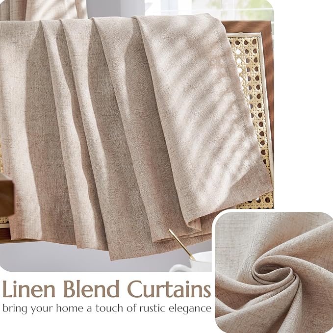jinchan Taupe Linen Blend Curtains for Living Room 84 Inch Length 2 Panels Curtains for Sliding Glass Doors, 50 Inch Wide Farmhouse Drapes with Rod Pocket Back Tab(50W x 84L, Taupe)