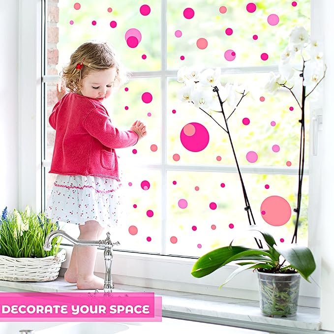 Zonon 264 Pcs Polka Dot Wall Decals for Classroom Decor Kids Circle Wall Sticker Vinyl Peel and Stick Colorful Removable for Nursery Bedroom Playroom Living Room(Pink Colors)