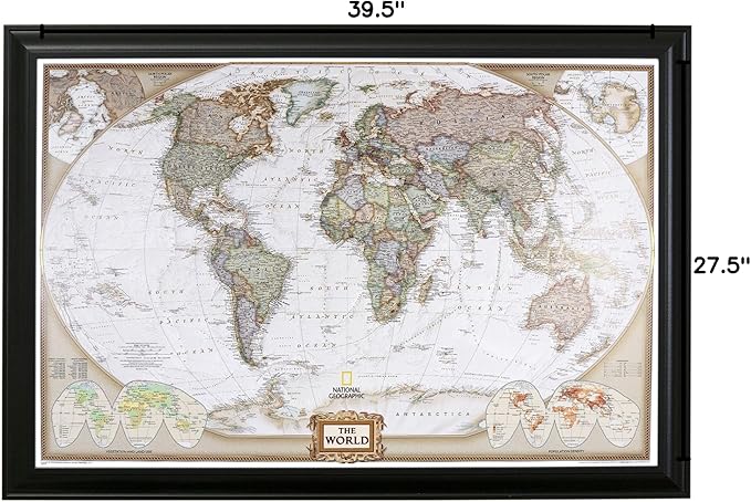 Push Pin Travel Maps Customizable Wall Art - Executive World - Black Frame - Framed Pin Map, Includes 150 Pins - Handcrafted in USA - 27.5" x 39.5"