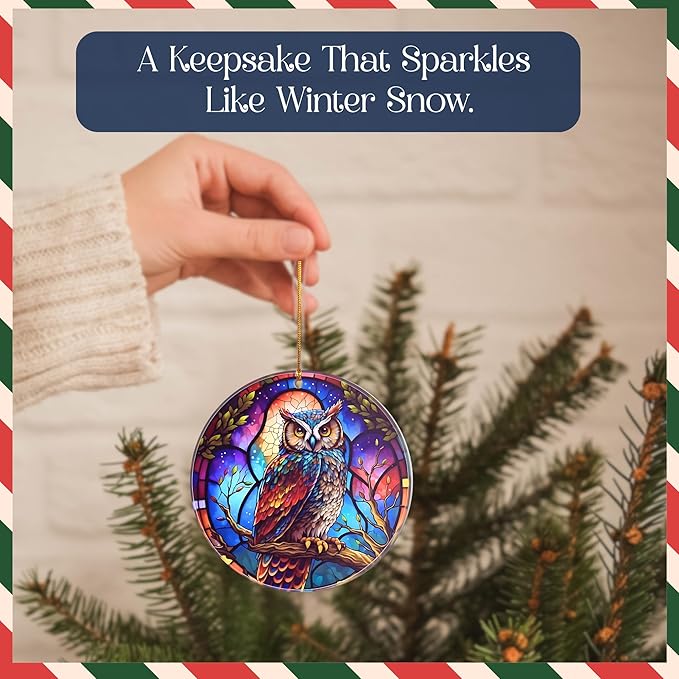 Moonlit Owl Christmas Ornament – Stained Glass Owl Acrylic Tree Decoration – Dated Holiday Decor for Navidad 2025 – Colorful Night Bird Ornament – Christmas Ornaments Clearance