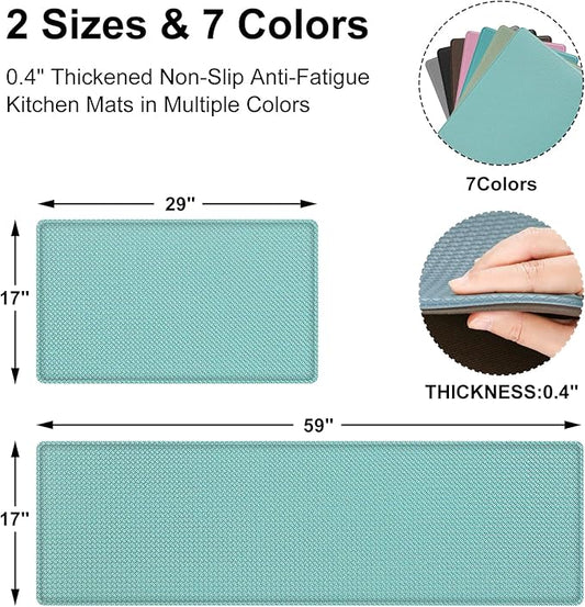 AUTODECO Kitchen Mats and Rugs Set of 2 - Cushioned Anti-Fatigue Kitchen Rug for Floor Washable 17"x29" +17"x59", Turquoise