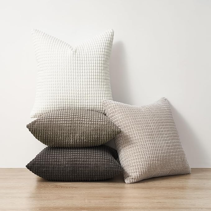 Topfinel Neutral Grey Pillow Covers Set of 4,Boho Sofa Throw Pillows Covers for Couch-Multi Combo 20" x 20" Set of 4-Corduroy Textured Fun Holiday Home Decor Euro Shams