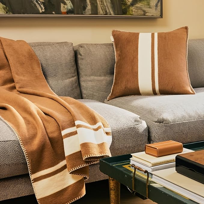 Preston Lane Highrise Throw Pillow – 21" x 21", Premium Cotton Blend, Decorative Accent Pillow for Sofa, Bed & Boho Home Décor, Made in Portugal, Camel