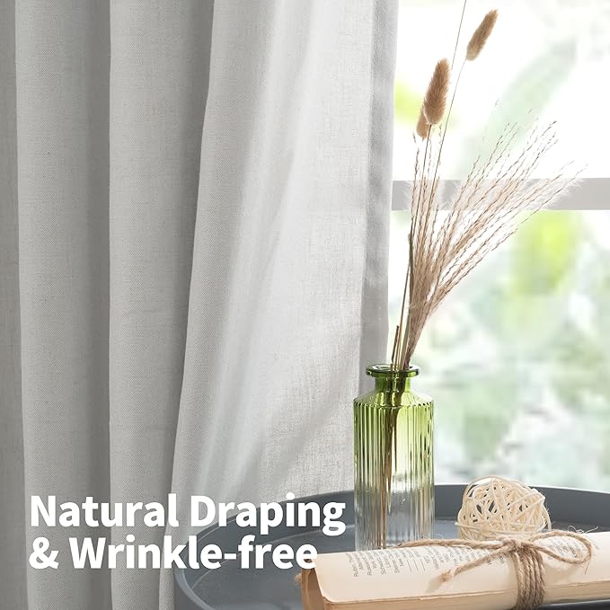 YoungsTex Grey Linen Semi Sheer Curtains 54 Inches Length for Short Window, Light Filtering Drapes with Grommet for Bathroom Kitchen, 2 Panels, Grey, 52 X 54 Inch