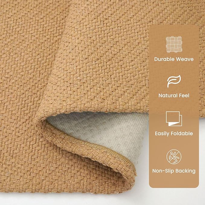 Braided Area Rug 3x5 Ft Washable Rugs for Entryway Throw Rugs with Rubber Backing Boho Door Mat Indoor Entrance Cotton Kitchen Mats Woven Front Door Carpet for Foyer Living Room, Warm Tan