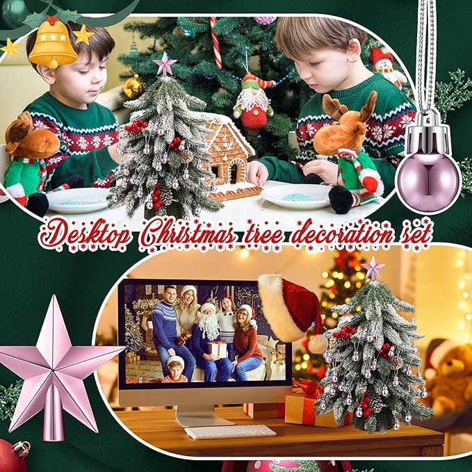 25 Pcs Christmas Balls Ornaments Set Mini Tree Decoration 0. 79 Inch Christmas Ball Tree Topper Star Hanging Ornaments for Party Decoration(Pink)