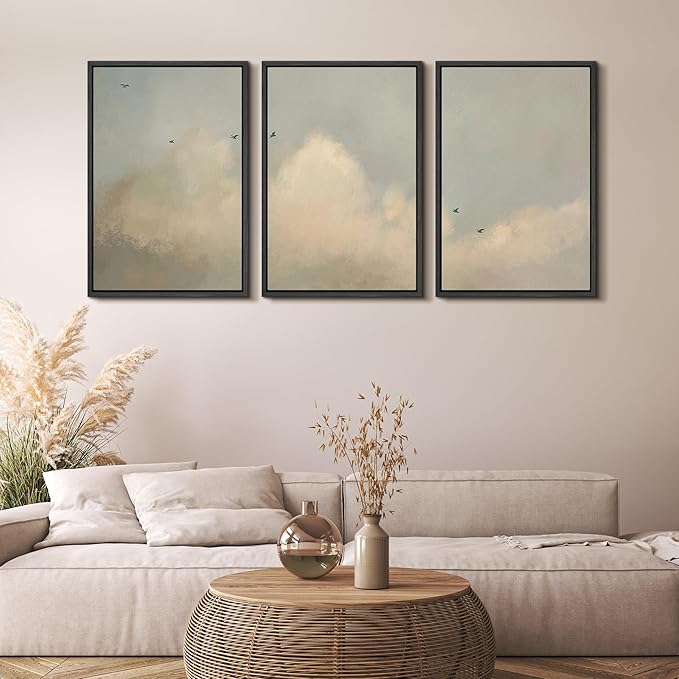 MUDECOR Framed Wall Art Print Set Minimalist Serene Sky with Birds Illustrations Modern Art Boho Decorative Colorful Chic for Living Room, Bedroom, Office - 16"x24"x3 Black
