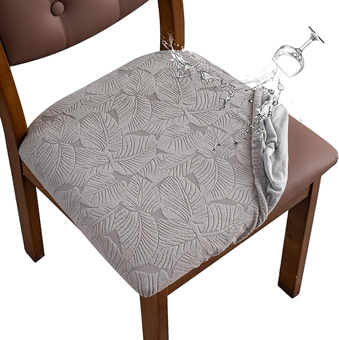 Waterproof Seat Cover for Dining Room Chair Seat Covers Washable Kitchen Chair Seat Slipcovers Protector (Light Gray, 2 PCS)