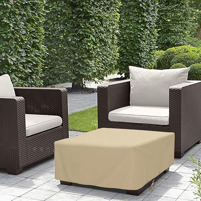 SunPatio Outdoor Ottoman Cover, Heavy Duty Waterproof Rectangular Coffee Table Cover, Patio Furniture Side Table Cover, All Weather Protection, 40" L x 30" W x 18" H, Beige