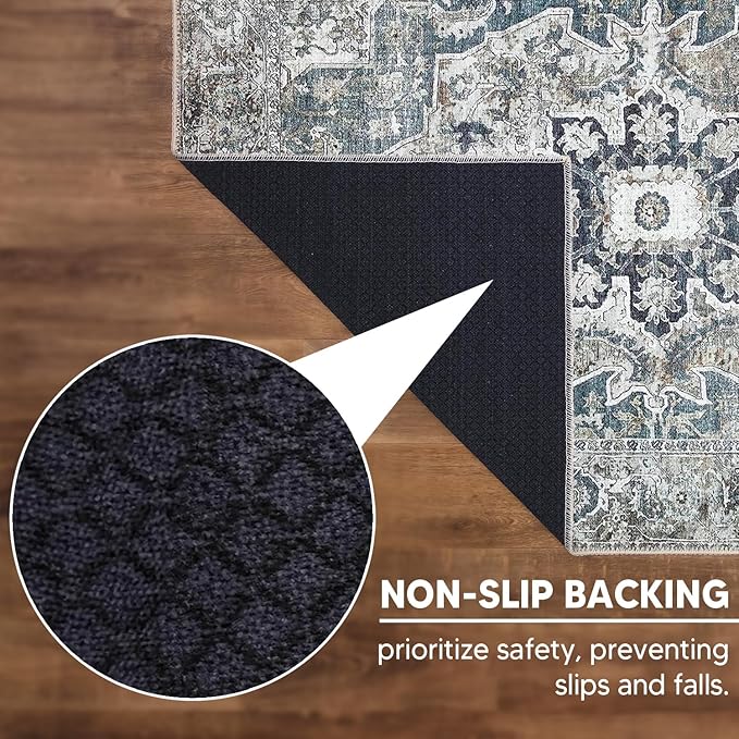 Keen Home Design 5x7 Rug - Machine Washable Area Rug with Non-Slip Backing, Ideal for Living Room, Dining Room, Bedroom - Vintage, Easy Clean, Durable, Low Pile - (5' x 7')