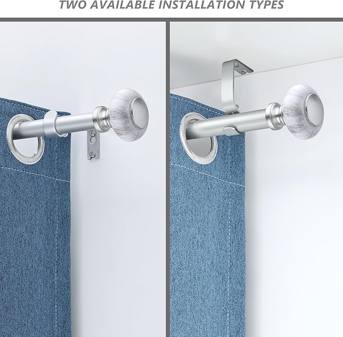 Silver Curtain Rods for Windows 48 to 84 Inches,Adjustable 1 Inch Heavy Duty Drapery Curtain Rods with Marbled Finials for Bedroom,Living Room