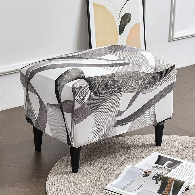 Eco-Ancheng Chair Cover Stretch Ottoman Cover Rectangular Storage Ottoman Slipcover Footrest Stool Covers Ottoman Slipcovers for Foot Stool with Nonslip Elastic Bottom