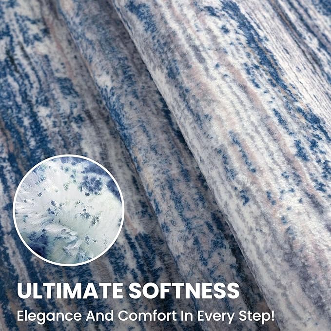 2.6x16 Modern Abstract Runner Rug for Hallways, Navy Blue Gray Neutral Multi Super Soft Hallway Decor Kitchen Rugs with Non-Slip, Non-Shedding Washable Rug for Entryway Bedroom Indoor