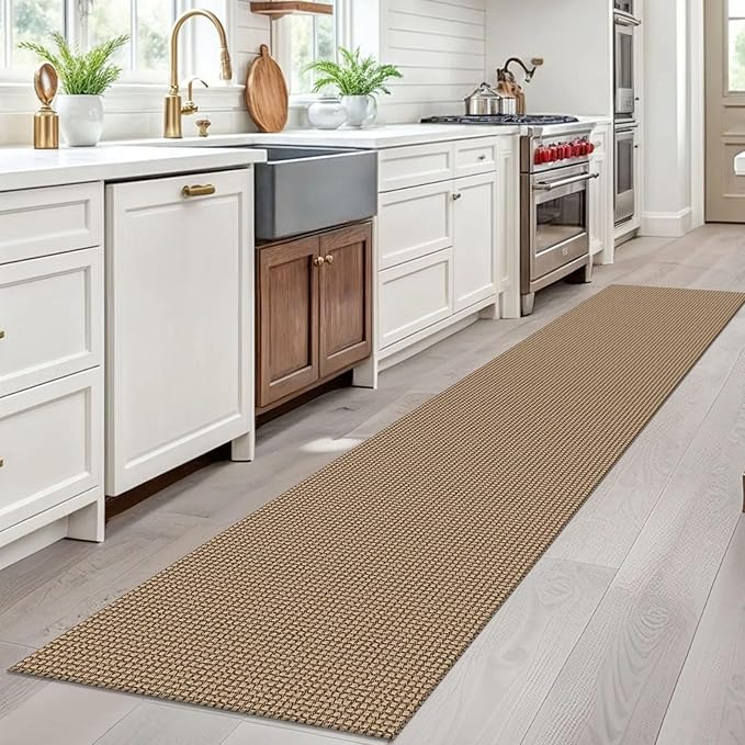 EARTHALL Woven Runner Rug 2x10 Ft Washable Runners for Hallways Long Cotton Non Slip Rubber Backed Kitchen Runner Braided Indoor Floor Carpet for Entryway, Hallway, Kitchen, Orange/Tan/Brown