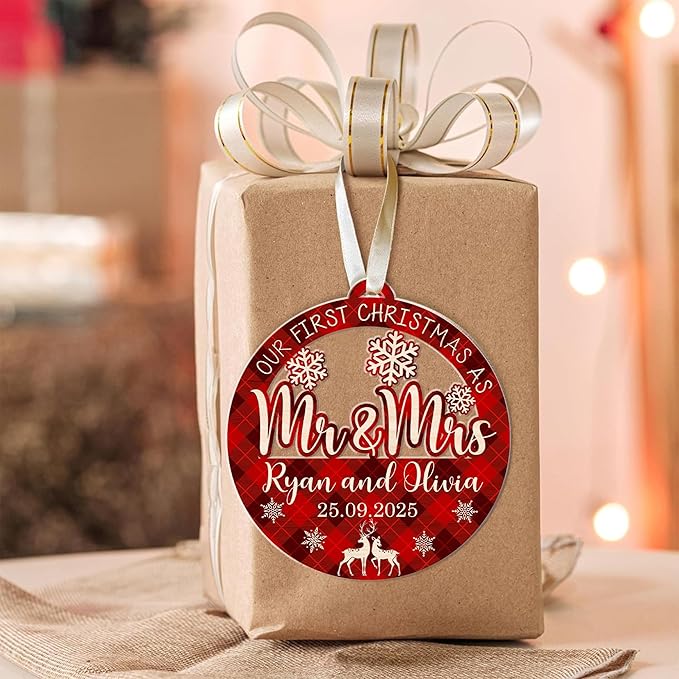 Personalized 2025 Our First Christmas Ornament, 1st Christmas as Mr and Mrs Ornament, Ornaments Wedding Gifts for Couples Married (Mr Mrs Custom)