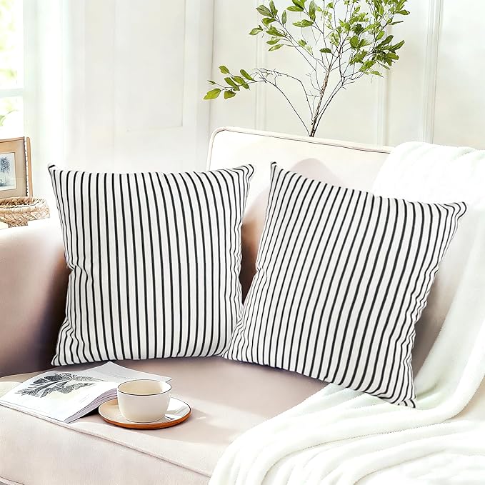 Decorative Throw Pillow Covers Set of 2 Black Striped Pillow Covers 20x20 Inch Throw Pillow Cover Linen Pillowcase Modern Farmhouse Outdoor Pillow Covers for Couch Sofa Bed Living Room
