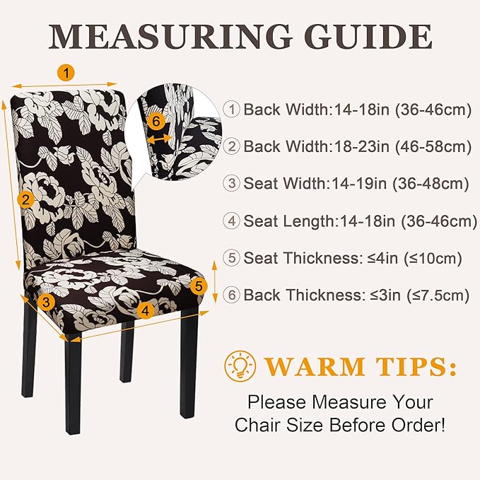 Sufdari Dining Chair Covers,Kitchen Chair Cover,Parsons Chair Slipcover,Spandex Chair Protectors for Dining Room Stretch Chairs Cover Set of 6 -Beige Floral
