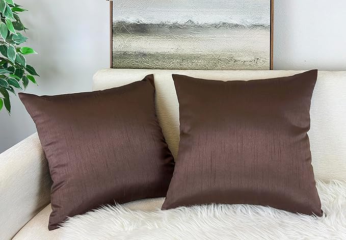 Aiking Home 24x24 Inches Faux Silk Square European Shams, Zipper Closure, Brown (Set of 2)