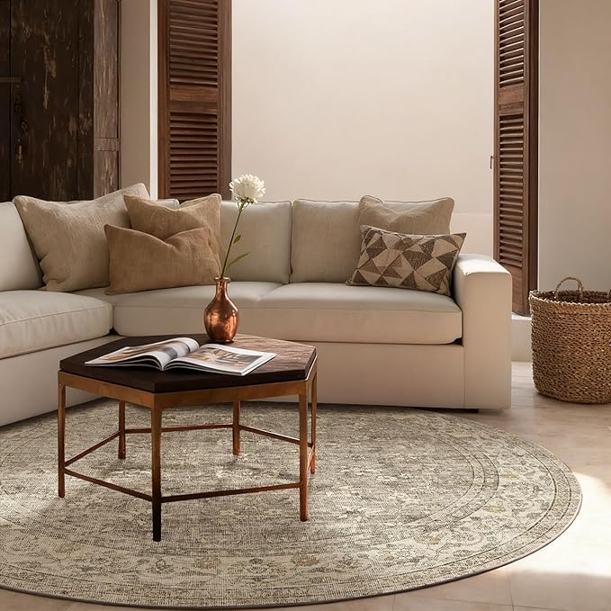 4x4 Round Bedroom Rug Washable: Living Room Rug Stain Resistant Non Slip Low Pile Small Area Rugs for Bedroom Kitchen Entryway Living Room Bedside Office Dorm Kids Room Entrance