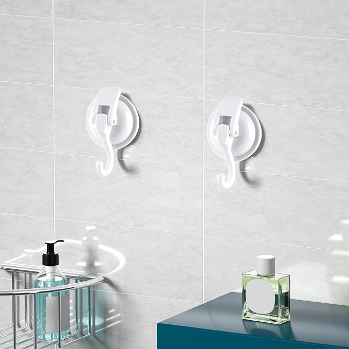 Heavy Duty Vacuum Suction Cup Hooks, White Plated Polished Super Suction for Kitchen Bathroom, 6 Pack