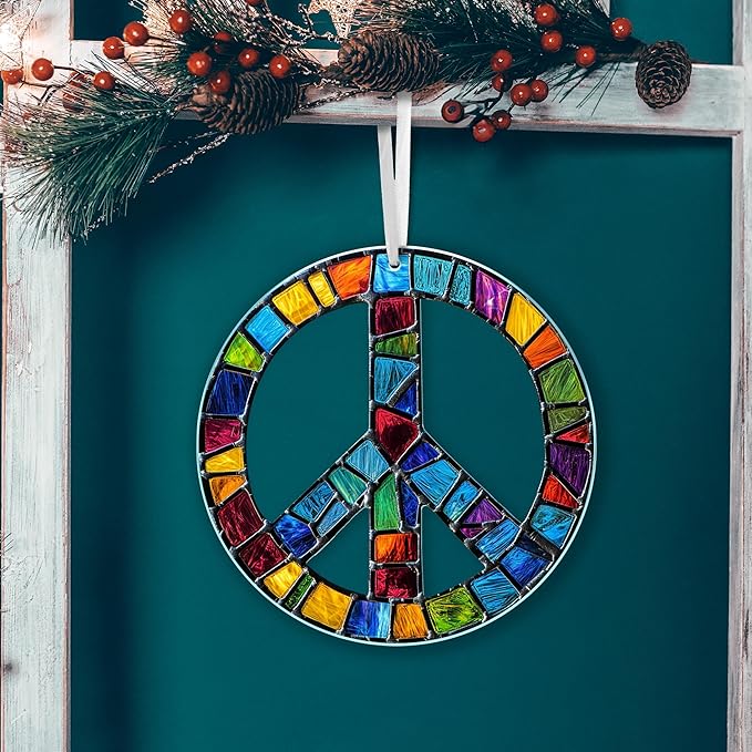 AVERXO Peace Ornament Christmas Decorations - Acrylic Boho Christmas Ornaments 2025 - Peace Sign Ornament for Boho Home Decor, Hippie Gifts for Women, Positive Energy Gifts for Mom Grandma Sister