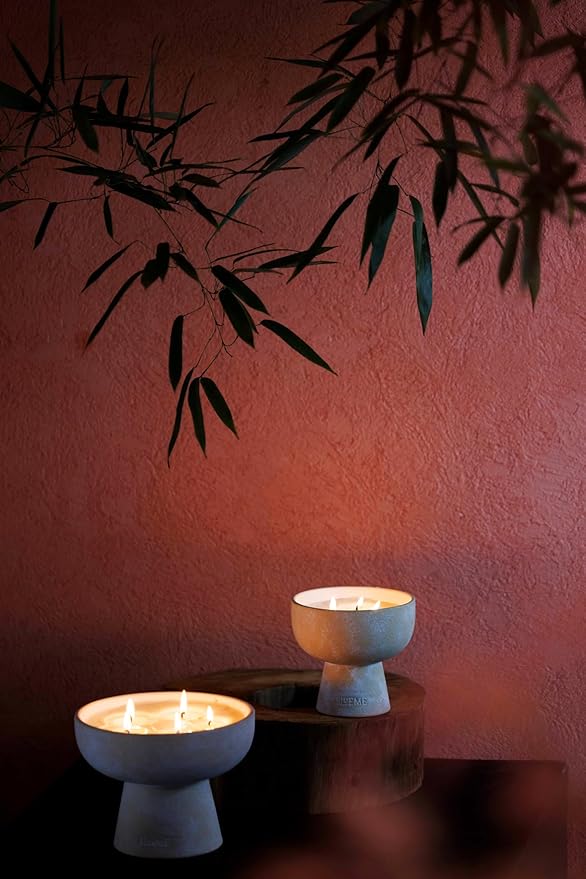 Blueme Romance Candle | Oakmoss & Sandalwood | 5 Wick - Refillable Wellness Candle with Essential Oils, Hand Finished & Poured Soy Wax Blend Ceramic Vessel, Natural Cotton Wicks | Large 24 oz