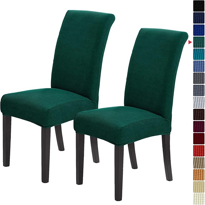 Howhic Chair Covers for Dining Room Set of 2, Stretchy Dining Chair Covers, Textured Jacquard Kitchen Chair Slipcovers, Classy Decor for Home and Banquet (Hunter, 2 Pack)