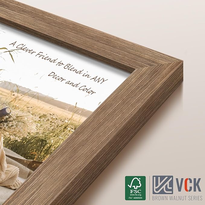 VCK 20x28 Picture Frame Set of 4 - Walnut, Gallery-Quality Wood Poster Frames, 1.1-Inch Wide Border, Polished Plexiglass, Vertical or Horizontal Wall Display for Photo/Art/Prints, Walnut