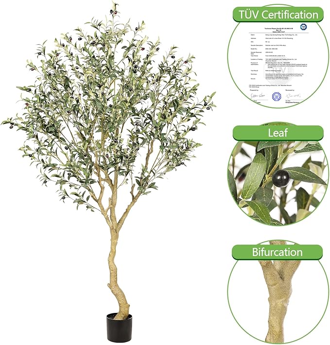 Realead 7FT Olive Trees Artificial Indoor - Tall Faux Olive Tree 7 Feet with Realistic Leaves and Natural Wood Trunk - Potted Fake Olive Tree for Modern Home Office Living Room Floor Decor Indoor
