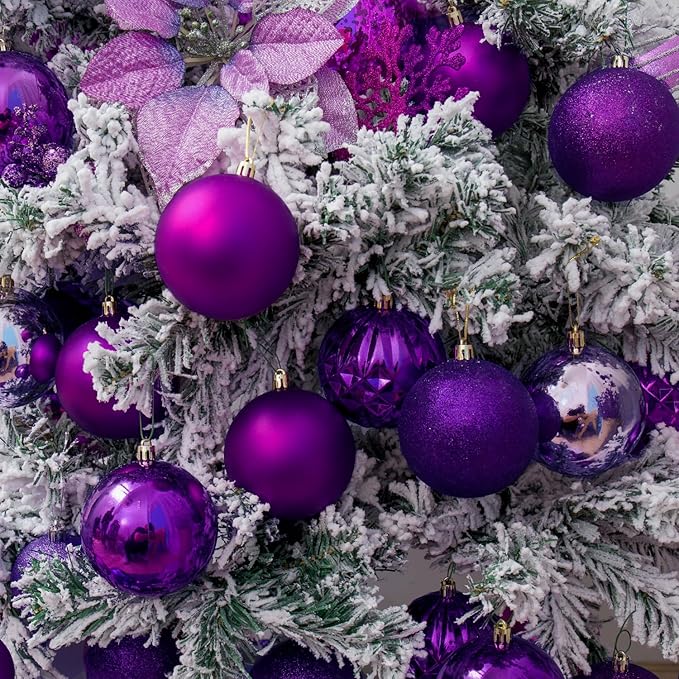 XmasExp 2.36" Purple Christmas Ball Ornaments (24ct, Shatterproof, Plastic, Hanging, Christmas)