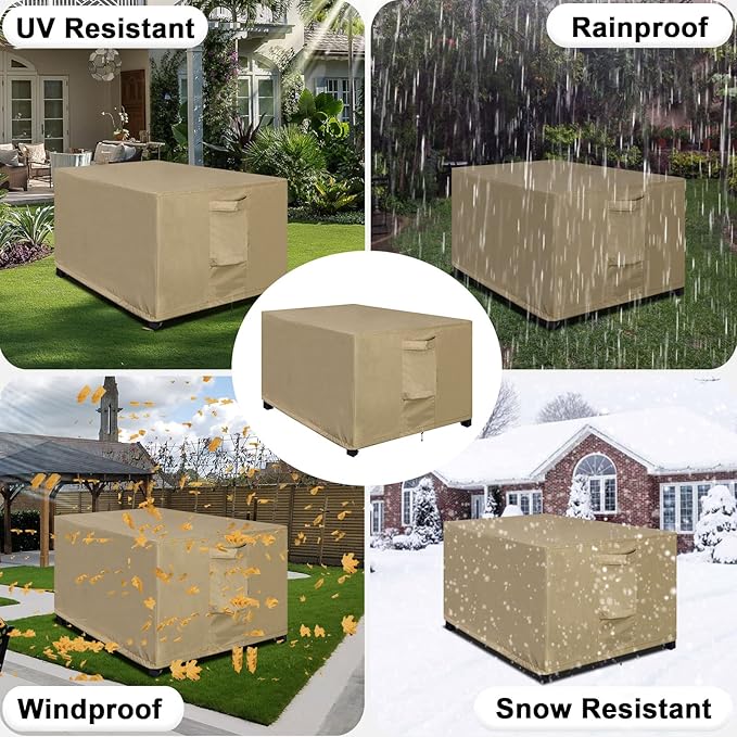 OutdoorLines Outdoor Waterproof Patio Ottoman Covers - Rectangle UV-Proof Patio Side Table Cover Windproof Heavy-Duty Furniture Covering Protector 34L x 24W x 17H Inch, Camel