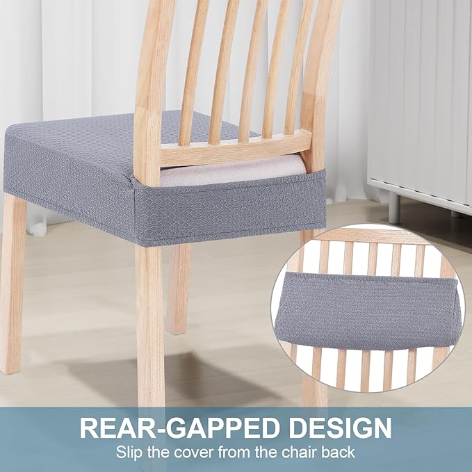 Smiry Stretch Jacquard Seat Covers for Dining Room Chairs Set of 8, Removable Washable Chair Seat Protector Slipcovers, No Rear Covers, Grey