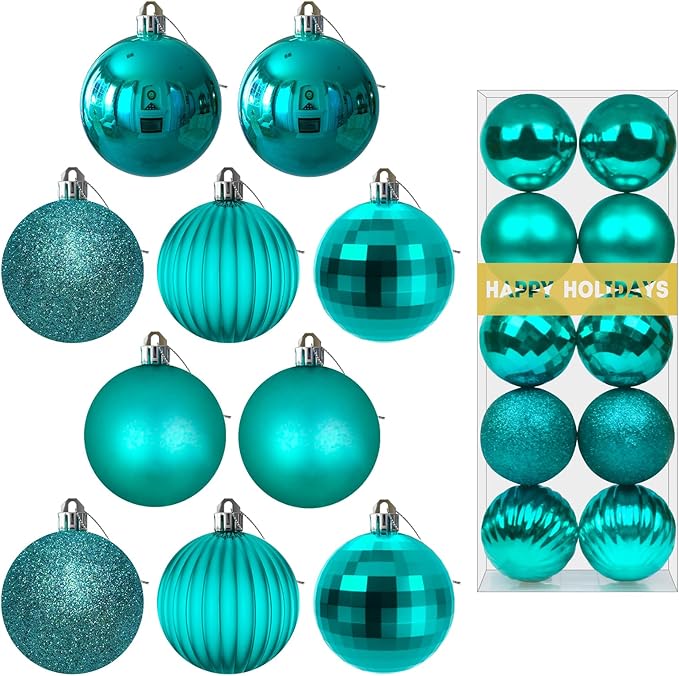 Teal 3.2" Large Christmas Balls - Christmas Tree Decoration Ornaments Shatterproof Hanging Balls for Birthday Halloween Holiday Wedding Decorations Set of 10pcs