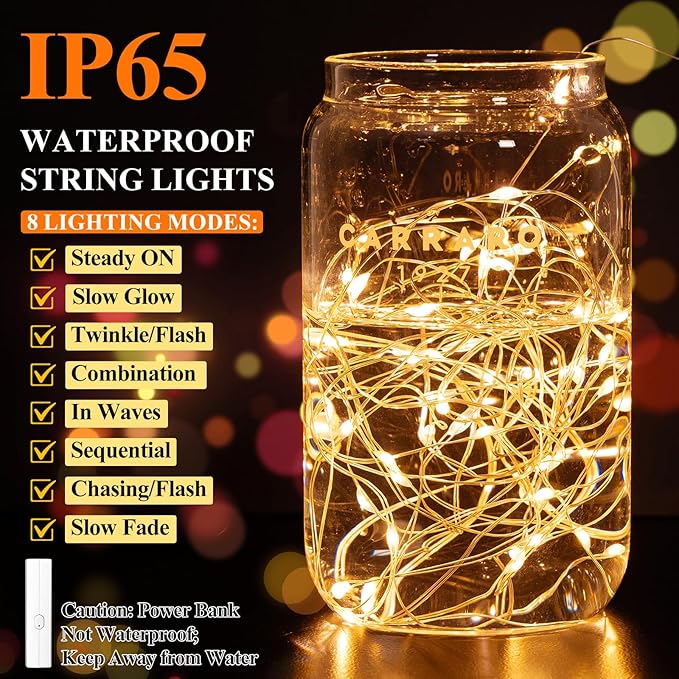 Lakumu Mini Fairy Lights Battery Operated, Twinkle Lights with Timer, Rechargeable LED String Lights for Bedroom, Christmas Decorations, Wedding, Vine, Centerpiece Table Decor (5M/16FT Orange)