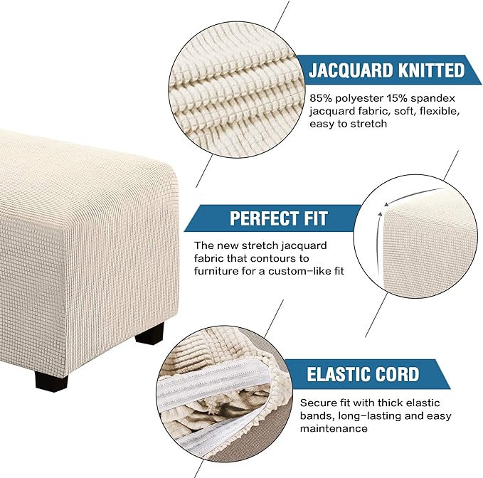 H.VERSAILTEX Ottoman and Sofa Seat Cushion Combined Cover Slipcover Rectangle Sofa Slipcover Fit Length 56'-75' Suitable for L Shaped Seat Cushion Cover or Chaise Part Cover Stretch Thick - Natural