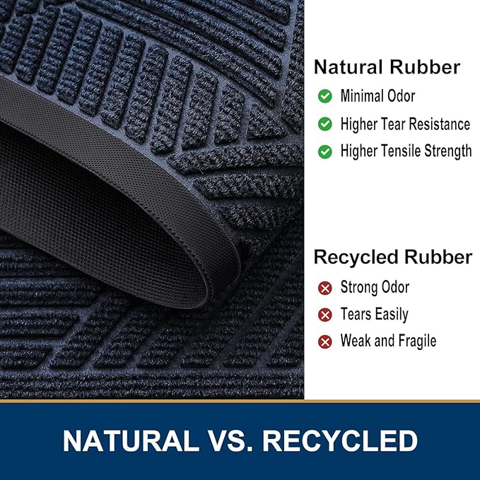 Smiry Front Door Mat Outside Entrance, Heavy Duty Sturdy Natural Rubber Doormat, Trap Dirt and Moisture, Easy Clean Low Profile Mats for Indoor Outdoor Entry, Irregular Triangle (29.5x17, Navy Blue)